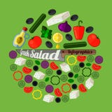 Griechisches Salatrezept infographics Satz grafische Elemente lizenzfreie abbildung Griechisches Salatrezept infographics Satz grafische Elemente lizenzfreie abbildung