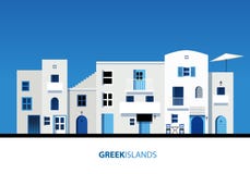 Griekse eilanden Mening van typische Griekse eilandarchitectuur op blauw stock illustratie Griekse eilanden Mening van typische Griekse eilandarchitectuur op blauw stock illustratie