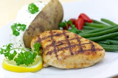 Grilled Chicken Breast With Green Beans,baked Pota Stock Photo
