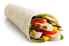 Grilled chicken and salad tortilla wrap isolated on white. No sa Royalty Free Stock Photo Grilled chicken and salad tortilla wrap isolated on white. No sa Royalty Free Stock Photo