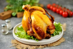 Grilled Whole Chicken On A Gray Background. Royalty Free Stock Photography Grilled Whole Chicken On A Gray Background. Royalty Free Stock Photography