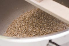 Grinded grains of barley malt close-up. Craft beer brewing from royalty free stock image Grinded grains of barley malt close-up. Craft beer brewing from royalty free stock image