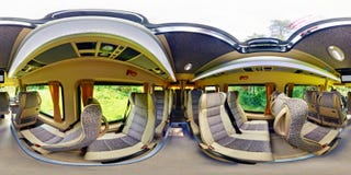 GRODNO, BELARUS - JULY 8, 2011: Panorama of interier modern minibus, full 360 seamless panorama in equirectangular spherical royalty free stock photo GRODNO, BELARUS - JULY 8, 2011: Panorama of interier modern minibus, full 360 seamless panorama in equirectangular spherical royalty free stock photo