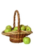 Groene Appelen in een Mand over Wit Stock Foto's Groene Appelen in een Mand over Wit Stock Foto's