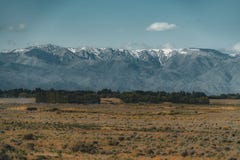 Groene de Steppemening van Kazachstan met Tian Shan-bergen in achtergrond en gras badlands in voorgrond royalty-vrije stock afbeelding Groene de Steppemening van Kazachstan met Tian Shan-bergen in achtergrond en gras badlands in voorgrond royalty-vrije stock afbeelding