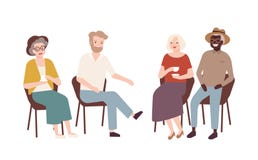 Groep bejaarden en vrouwen die op stoelen, het drinken thee, het spreken aan elkaar zitten en het lachen Oude gepensioneerden vector illustratie Groep bejaarden en vrouwen die op stoelen, het drinken thee, het spreken aan elkaar zitten en het lachen Oude gepensioneerden vector illustratie