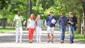 Groep modieuze studenten met notitieboekje stock footage Groep modieuze studenten met notitieboekje stock footage