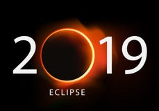 Groetkaart 2019 op de achtergrond van de zonneverduistering vector illustratie Groetkaart 2019 op de achtergrond van de zonneverduistering vector illustratie