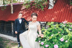 https://thumbs.dreamstime.com/t/groom-bride-together-couple-hugging-wedding-day-beautiful-bride-elegant-groom-walking-wedding-ceremony-luxury-bridal-85789968.jpg