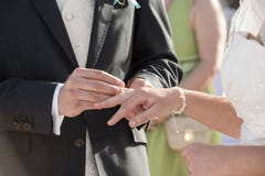 Groom Putting Ring On A Brides Finger Stock Photos