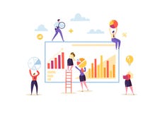 Groot de Strategieconcept van de Gegevensanalyse Marketing Analytics met Bedrijfsmensenkarakters die samen met Diagrammen werken royalty-vrije illustratie Groot de Strategieconcept van de Gegevensanalyse Marketing Analytics met Bedrijfsmensenkarakters die samen met Diagrammen werken royalty-vrije illustratie