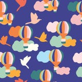 Groovy balloons and birds, in a seamless pattern design vector illustration Groovy balloons and birds, in a seamless pattern design vector illustration