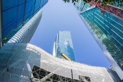 Ground level view of the tall skyscrapers rising up in San Francisco`s financial district, California stock photography Ground level view of the tall skyscrapers rising up in San Francisco`s financial district, California stock photography