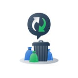 Pile of rubbish and container, group of garbage bags around can, litter collection, recycle program arrows, utilization concept royalty free illustration Pile of rubbish and container, group of garbage bags around can, litter collection, recycle program arrows, utilization concept royalty free illustration