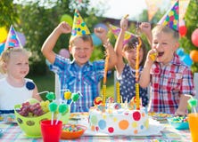 Group of kids having fun at birthday party