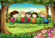 A group of kids playing at the forest royalty free illustration A group of kids playing at the forest royalty free illustration