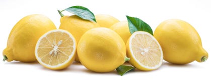 Group of lemon fruits with lemon leaves on the white background. Royalty Free Stock Images Group of lemon fruits with lemon leaves on the white background. Royalty Free Stock Images