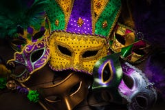 A group of mardi gras, carnivale mask on a dark background stock photography A group of mardi gras, carnivale mask on a dark background stock photography