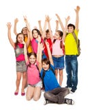 Group Of Happy Kids Lifting Hands Royalty Free Stock Images Group Of Happy Kids Lifting Hands Royalty Free Stock Images