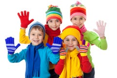 Group Of Kids In Winter Clothes Stock Photos