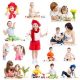 Group Of Kids Or Children Paint With Brush Or Finger Royalty Free Stock Photos
