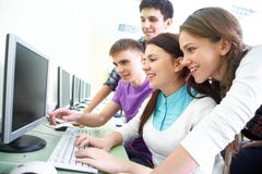 Group Of Students Studying With Computer Royalty Free Stock Images