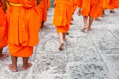 Group Of Young Buddhist Novice Monks Walking Royalty Free Stock Image