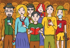 Group of people chatting and using mobile phones royalty free illustration Group of people chatting and using mobile phones royalty free illustration