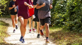 Group of runners on a dirt trail running