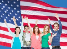 Group of smiling students waving hands Royalty Free Stock Photos Group of smiling students waving hands Royalty Free Stock Photos