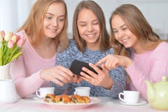 Group of teenage girls with smartphone Royalty Free Stock Photos Group of teenage girls with smartphone Royalty Free Stock Photos