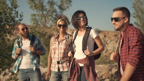 Group of travelers talking on nature stock image Group of travelers talking on nature stock image