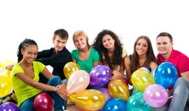 Groupe d'adolescents heureux sur le blanc photographie stock libre de droits Groupe d'adolescents heureux sur le blanc photographie stock libre de droits