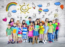 Groupe d'enfants gais multi-ethniques illustration stock Groupe d'enfants gais multi-ethniques illustration stock