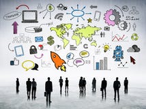Groupe de gens d'affaires du monde avec des concepts de communication illustration libre de droits Groupe de gens d'affaires du monde avec des concepts de communication illustration libre de droits