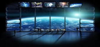 Groupe de scientifiques observant l'elem de rendu de la terre 3D de planète illustration stock Groupe de scientifiques observant l'elem de rendu de la terre 3D de planète illustration stock