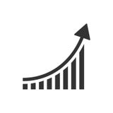 Growing bar graph icon in flat style. Increase arrow vector illustration on white isolated background. Infographic progress vector illustration Growing bar graph icon in flat style. Increase arrow vector illustration on white isolated background. Infographic progress vector illustration