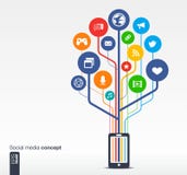 Growth tree with mobile phone social media network Royalty Free Stock Photo Growth tree with mobile phone social media network Royalty Free Stock Photo