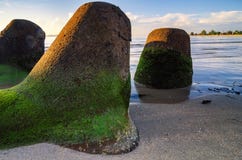Groyne and beautiful sea view scenery over stunning sunrise stock images Groyne and beautiful sea view scenery over stunning sunrise stock images