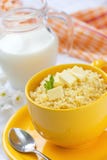 Gruau de millet avec du beurre et le lait Photo stock Gruau de millet avec du beurre et le lait Photo stock