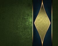 Grunge Green Background With A Gold Ornament. Template For Design. Copy Space For Ad Brochure Or Announcement Invitation, Abstract Stock Photo