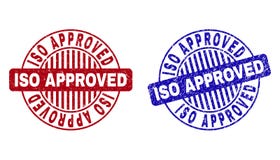 Grunge ISO APPROVED Scratched Round Watermarks stock illustration Grunge ISO APPROVED Scratched Round Watermarks stock illustration