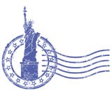Grungerundastämpel med statyn av frihet royaltyfri illustrationer Grungerundastämpel med statyn av frihet royaltyfri illustrationer