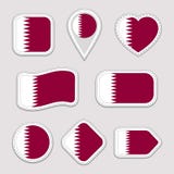Grupo das etiquetas da bandeira de Catar Crachás dos símbolos nacionais de Qatari Ícones geométricos isolados O oficial do vetor ilustração royalty free Grupo das etiquetas da bandeira de Catar Crachás dos símbolos nacionais de Qatari Ícones geométricos isolados O oficial do vetor ilustração royalty free