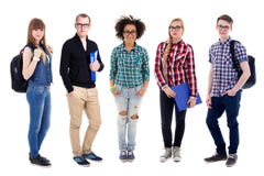 Grupo de adolescentes ou de estudantes que estão isolados no branco fotos de stock Grupo de adolescentes ou de estudantes que estão isolados no branco fotos de stock