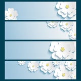 Grupo de bandeiras com 3d as flores à moda sakura ilustração stock Grupo de bandeiras com 3d as flores à moda sakura ilustração stock