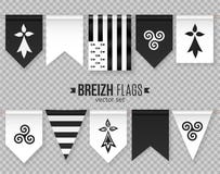 Grupo de bandeiras decorativas bretãs e de símbolos do vetor com hermine e triskel Flâmulas preto e branco isoladas sobre ilustração royalty free Grupo de bandeiras decorativas bretãs e de símbolos do vetor com hermine e triskel Flâmulas preto e branco isoladas sobre ilustração royalty free