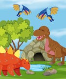 Grupo de dinossauro na natureza ilustração do vetor Grupo de dinossauro na natureza ilustração do vetor