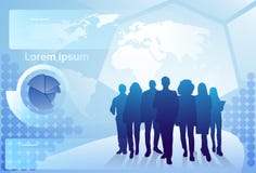 Grupo de hombres de negocios de la silueta que camina sobre los empresarios Team Concept del fondo del mapa del mundo stock de ilustración Grupo de hombres de negocios de la silueta que camina sobre los empresarios Team Concept del fondo del mapa del mundo stock de ilustración