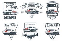 Grupo de logotipo clássico, de emblemas, de crachás e de ícones do carro do músculo ilustração do vetor Grupo de logotipo clássico, de emblemas, de crachás e de ícones do carro do músculo ilustração do vetor